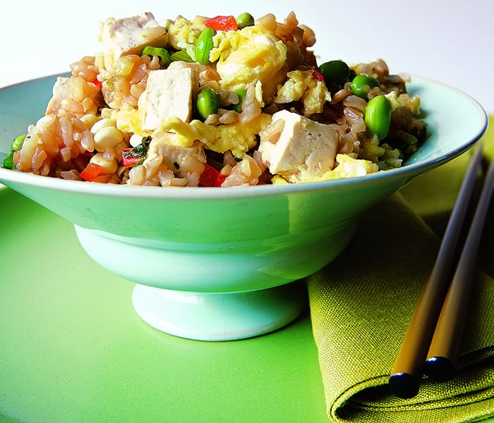 Fried Rice with Scallions, Edamame, and Tofu