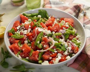 Snap Pea, Tomato, and Watermelon Salad with Feta