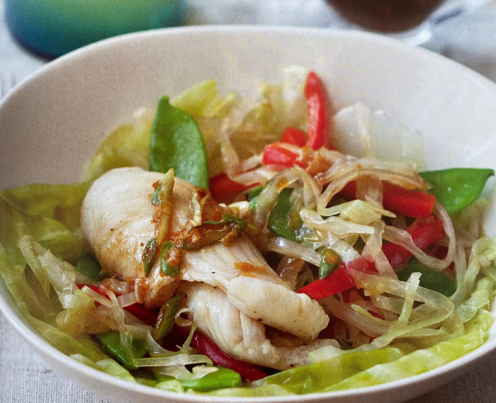 Steamed Flounder with Vegetables, Ginger, and Scallion