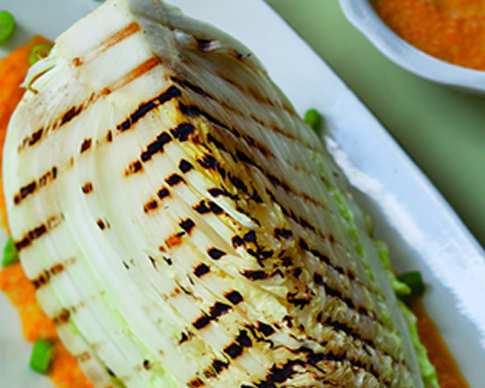 Grilled Napa Cabbage Wedges with Carrot-Ginger Dressing