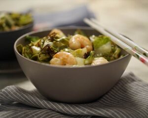 Wok Charred Lettuce and Noodle Stir Fry with Shrimp
