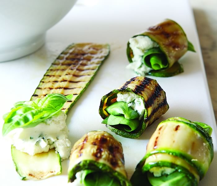 Grilled Zucchini Roll-Ups with Herbs and Cheese