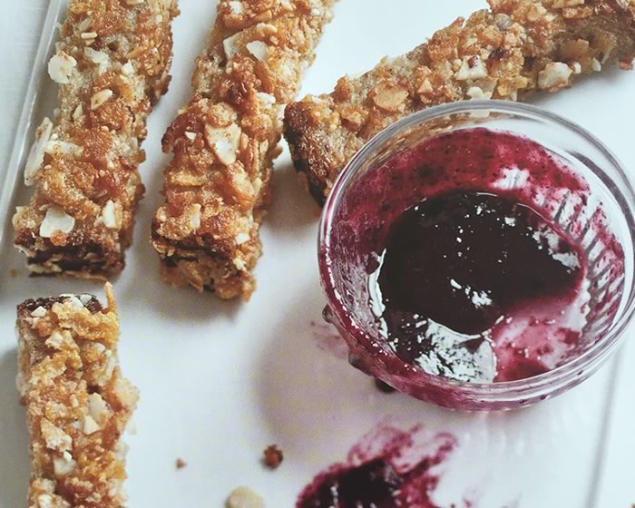 Crispy French Toast Fingers with Blueberry Maple Sauce