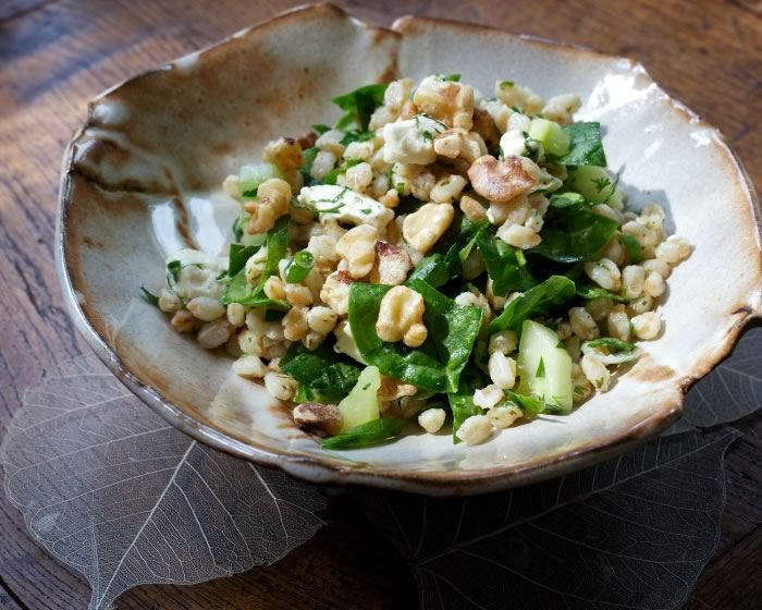 Herbed Farro Salad with Walnuts, Feta, and Spinach