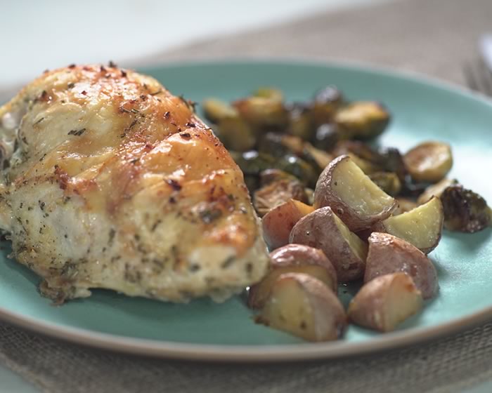 Sheet-Pan Dinner: Lemon-Garlic Chicken, Roasted Rosemary Potatoes & Brussels Sprouts