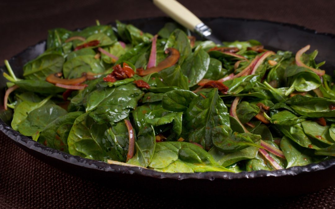 Warm Spinach Salad with Mushrooms and Sun Dried Tomatoes