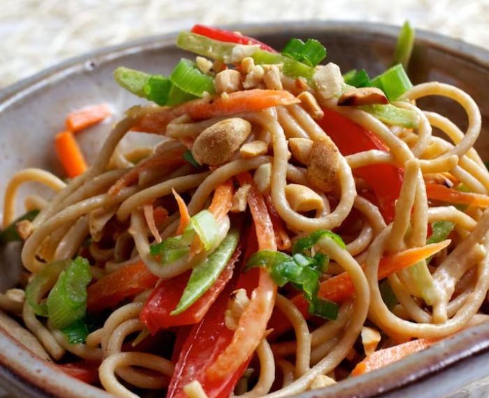 Noodle and Vegetable Bowl with Peanut Dressing