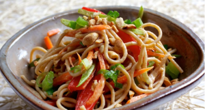 Noodle and Vegetable Bowl with Peanut Dressing