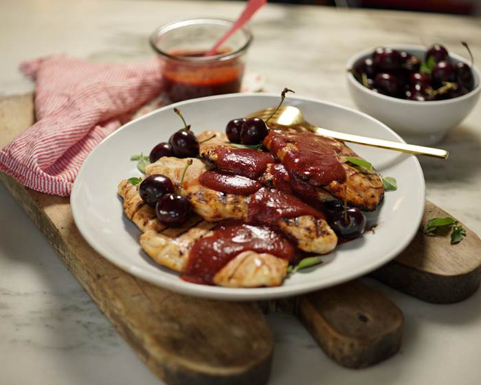 Grilled Chicken with Cherry Bourbon BBQ Sauce