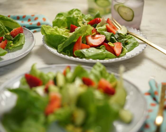 Tender Green Salad with Strawberries, Cucumber and Basil