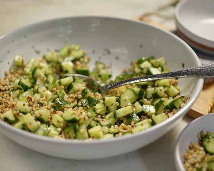 Sorghum Salad with Cucumber, Cilantro and Cumin