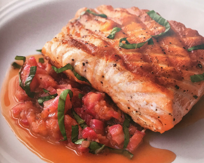 Salmon with Savory Rhubarb Sauce