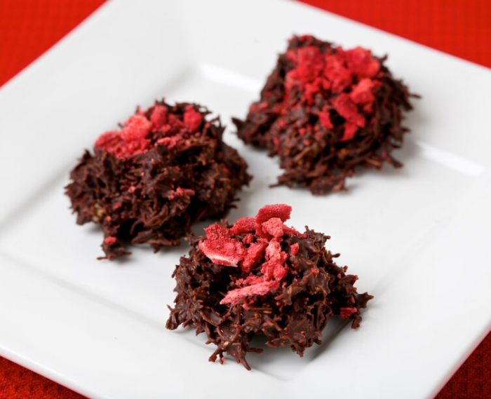 Chocolate Haystacks with Crushed Strawberries