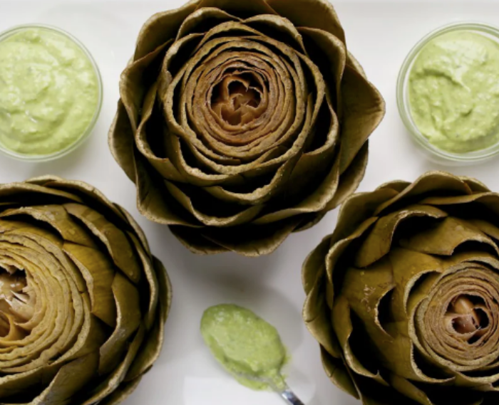 Steamed Artichokes With Saffron Yogurt Dip