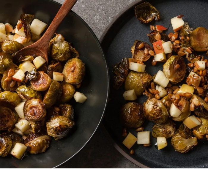 Roasted Brussels Sprouts With Apple and Sunflower Seeds