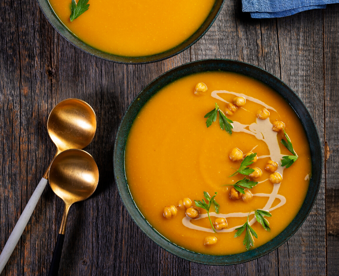 Butternut Squash Soup with Tahini and Crispy Chickpeas