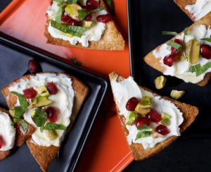 Goat Cheese Pita Toasts with Pomegranate, Pistachio and Mint