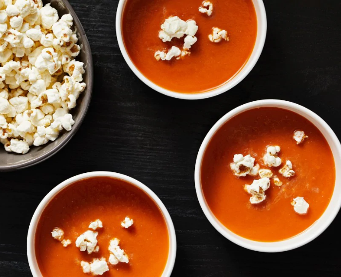 Creamy Tomato Soup with Popcorn