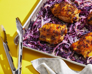 Sheet Pan Maple Mustard Chicken Thighs and Red Cabbage
