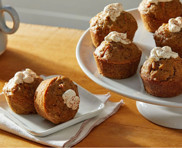 Carrot Cake Muffins With Maple Cream Cheese Frosting