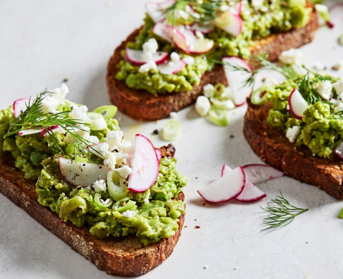 sweet pea toasts with feta