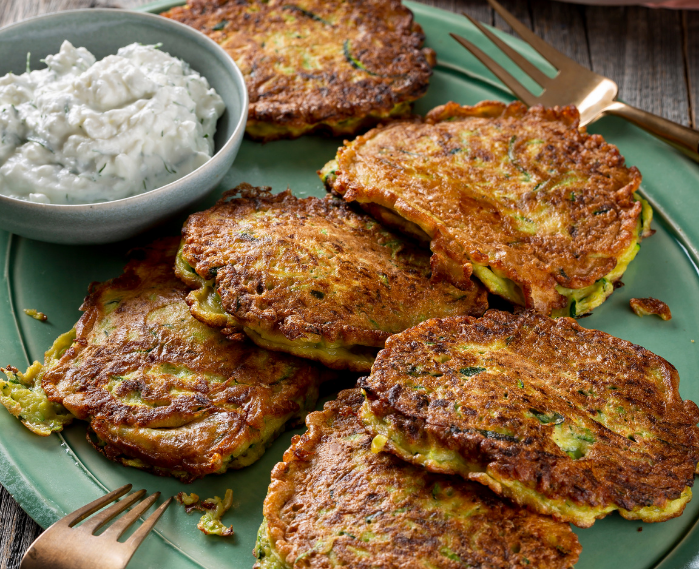 Zucchini Pancakes with Yogurt-Feta Sauce