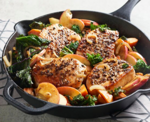 Fennel Rubbed Pork Chops with Apple, Kale and Sweet Potato