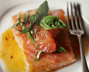 Roasted Salmon with Shallot Grapefruit Sauce