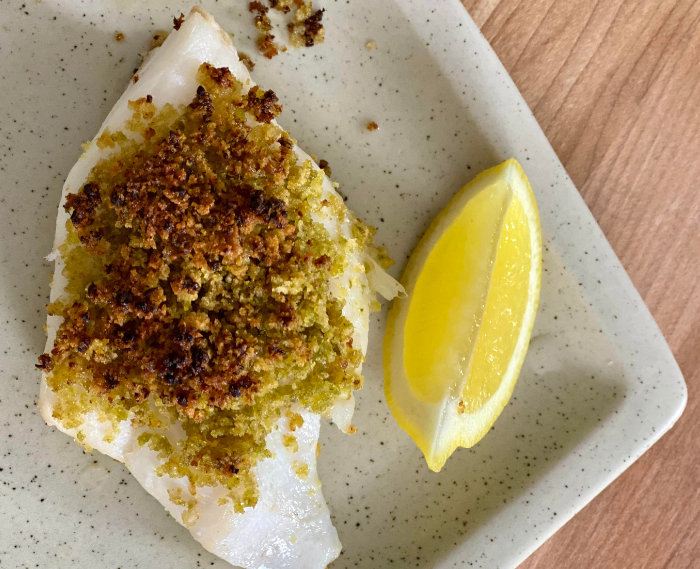 3-Ingredient Cod with Crispy Pesto Bread Crumbs