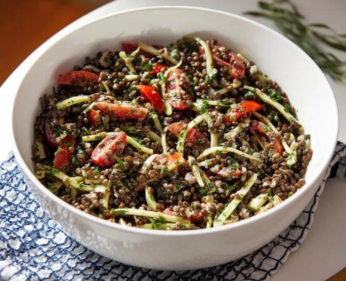 Black Lentil Salad With Vegetables and Herbs