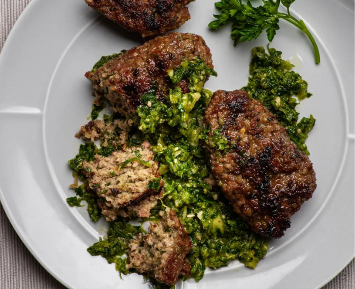 Grilled Lamb and Bulgur Patties With Herb Sauce