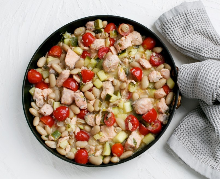 Lemon-Tarragon Salmon and White Bean Skillet