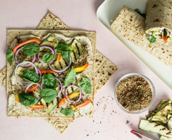 Hummus Wraps With Grilled Zucchini and Dukkah