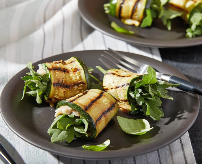 Grilled Zucchini Roll-Ups With White Beans and Arugula
