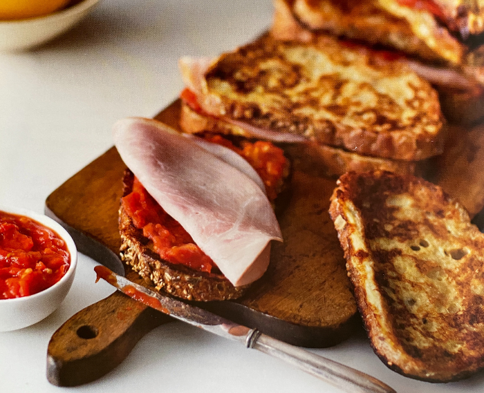 Savory French Toast Sandwiches and Tomato Jam with Honey
