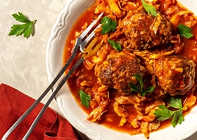 Un-Stuffed Cabbage Meatballs in Sweet-and-Sour Tomato Sauce