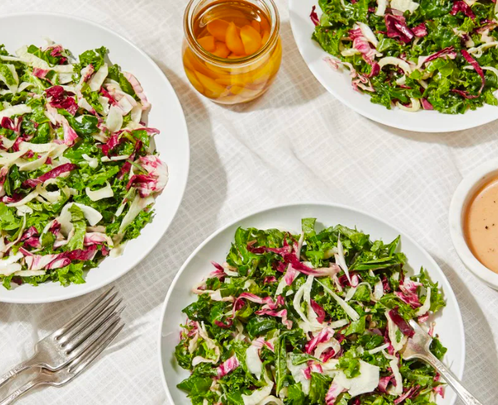 Shredded Kale Tri-Color Salad With Creamy Garlic Vinaigrette