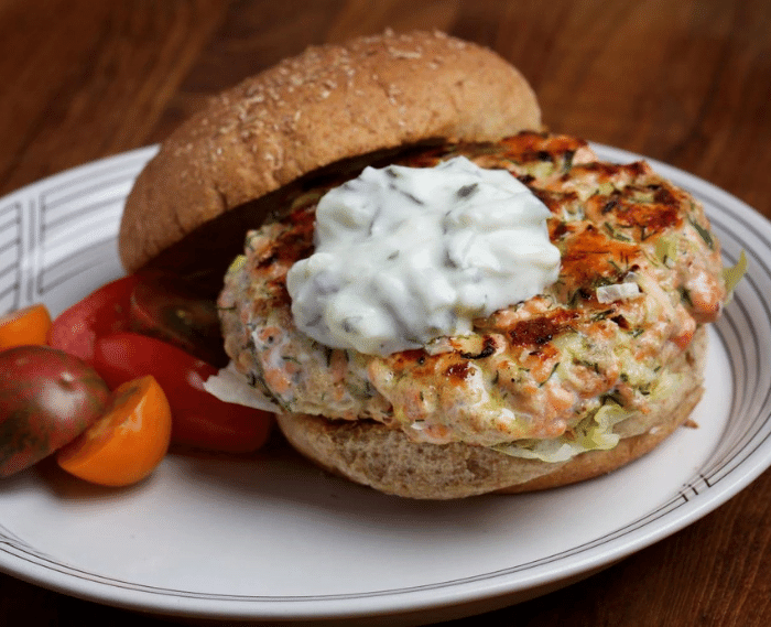 Salmon Burgers with Tzatziki Sauce