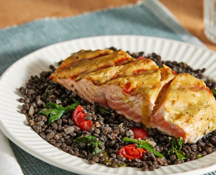 Mustard-Glazed Salmon With Garden Lentils