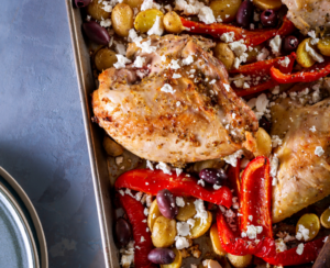 Greek-Style Chicken with Potatoes, Peppers, Olives and Feta