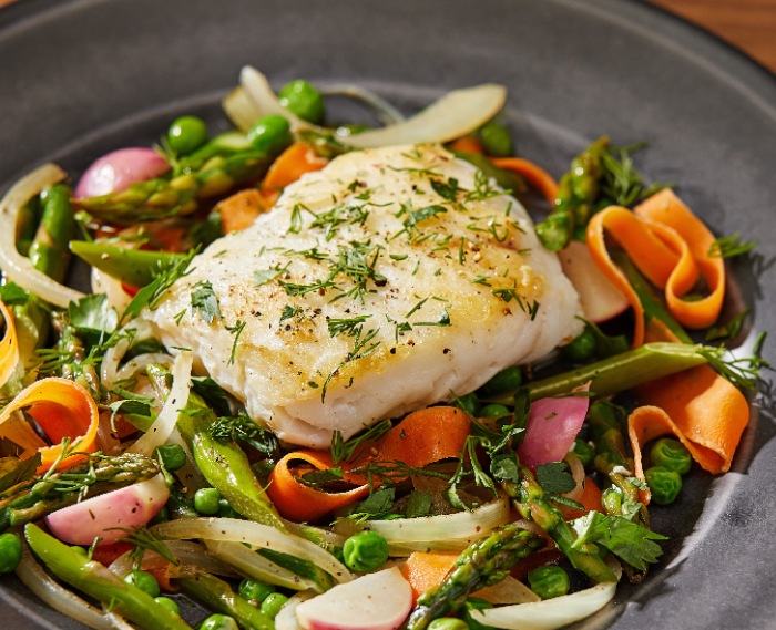 Halibut and Spring Vegetable Skillet