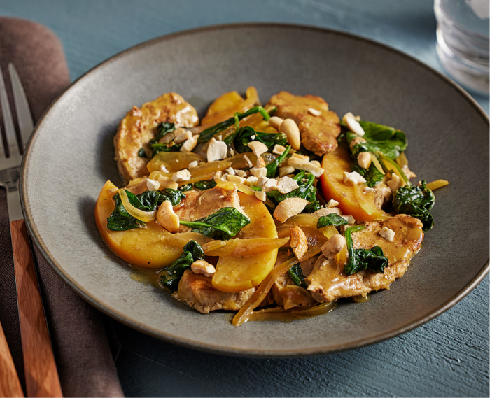 Skillet Pork With Apples, Spinach and Curry