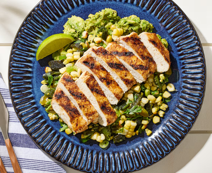 Grilled Chicken With Charred Corn and Poblanos